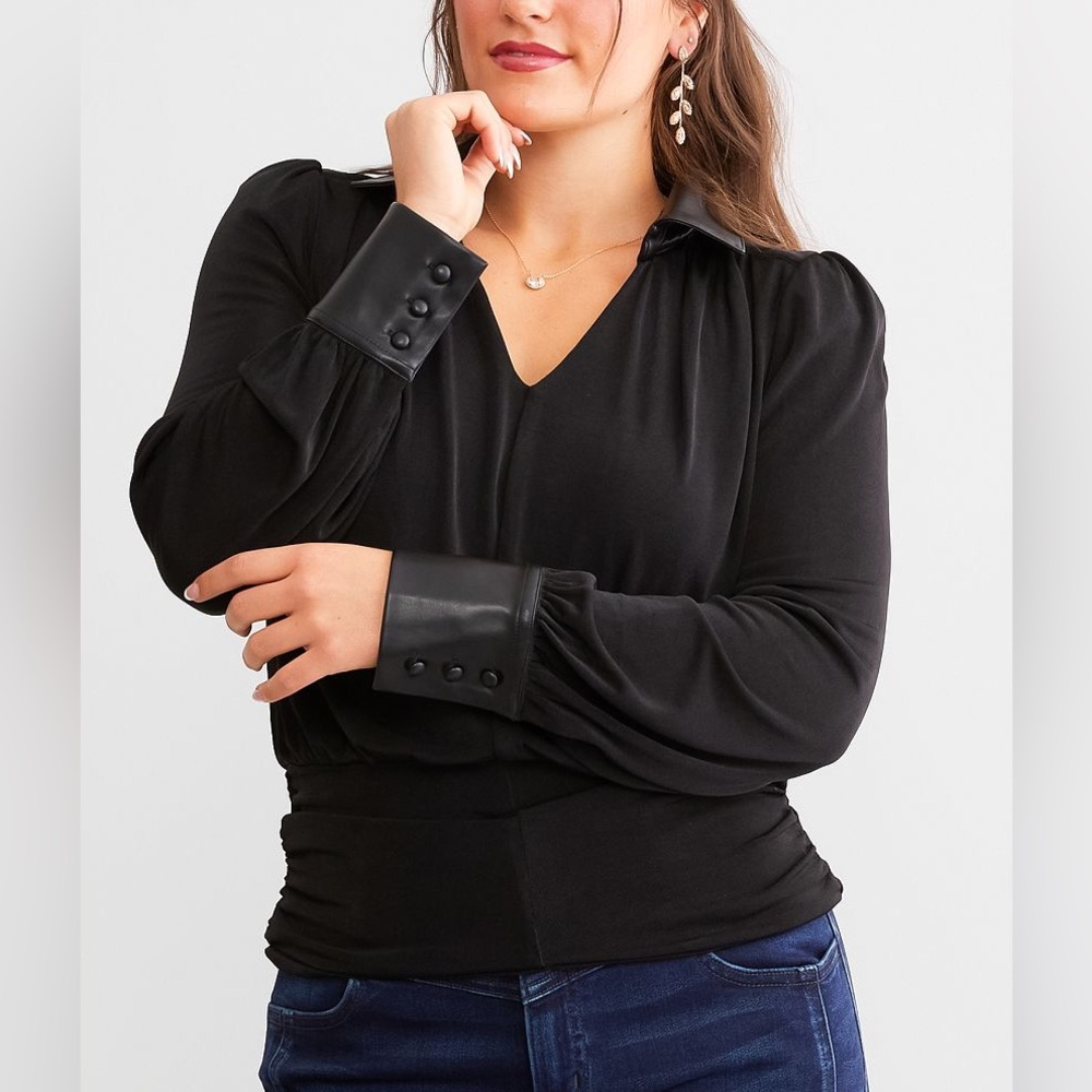 Women's faux leather trim blouse by Buckle